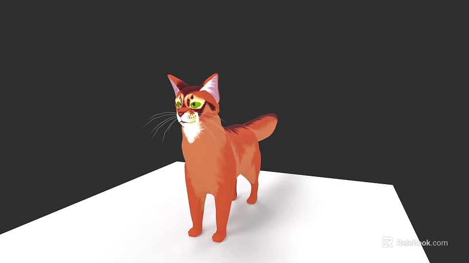 Orange Cat With Green Eyes Standing On White Platform Against Black Background 3d model 