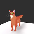 Orange Cat With Green Eyes Standing On White Platform Against Black Background
