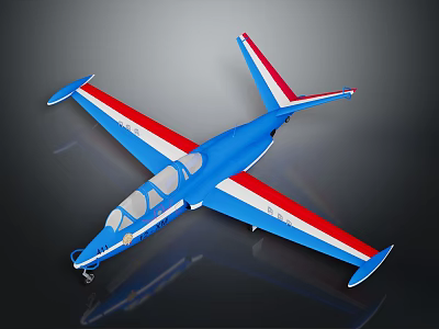 Blue White Red Striped Airplane Featuring Cockpit Windows And Stylish Wings Tail 3d model