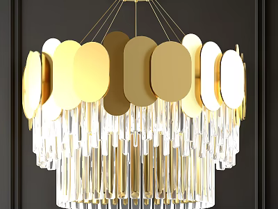 Modern Crystal Chandelier Design With Gold Circular Accents And Transparent Crystal Drops 3d model