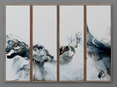 Modern Abstract Paintings With Four Panel Design And Monochrome Fluid Brushstrokes In Contemporary Style 3d model