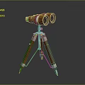 Vintage Orange Binoculars On Silver Tripod For Scenic Landscape Viewing