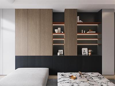 Fashion high gray color matching solid wood decorative cabinet wall case bookcase 3d model