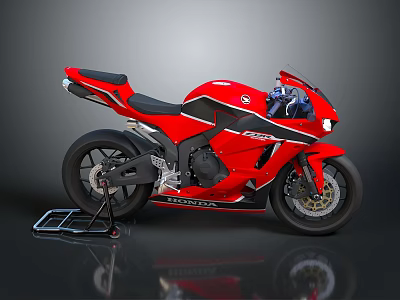Red Suzuki Sportbike With Black Seat And Sleek Design On Kickstand 3d model