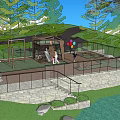 Outdoor Children's Play Area With Wooden Structure Slide And Platform For Kids