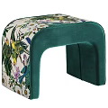 Decorative Sofa Stool with Colorful Parrot Floral Pattern and Green Velvet Frame