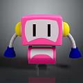 Cute Pink Cube Shaped Robot With Yellow Ears Blue Hands And White Facial Features