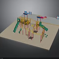 Colorful Outdoor Playground Structure With Slides Climbing Frames And Sand Area