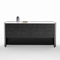 Modern Entryway Cabinet Sideboard With Dark Wood Finish White Countertop Decorative Vase And Books