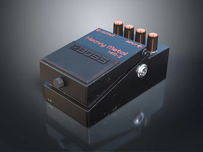 Black Electric Guitar Distortion Pedal With Control Knobs And Jacks For Musical Instruments 3d model
