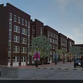 Red Brick School Building with Multiple Floors Windows Campus Road Vehicle and Sign