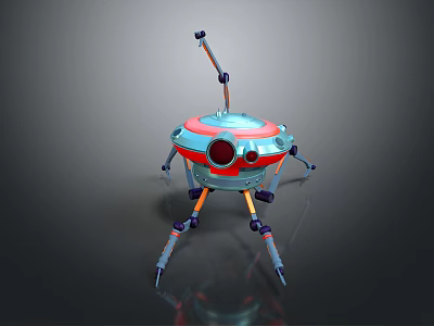 Vibrant Mechanical Robot With Round Red And Blue Body Antenna Red Eye And Mechanical Legs 3d model