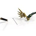 Green Decorative Statue With Golden Wings Black Pen And Metal Pin