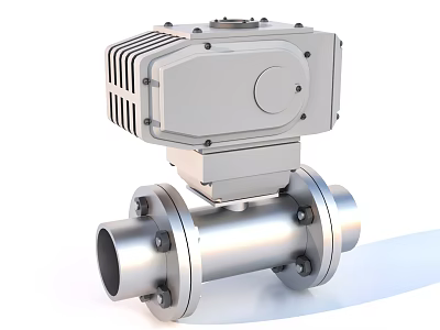 Industrial Electric Valve Device With Actuator And Flanged Stainless Steel Pipeline 3d model