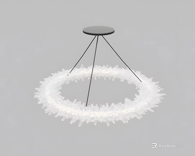 Modern White Circular Chandelier with Crystal Icicle Decorations and Black Metal Frame in Minimalist Style 3d model 