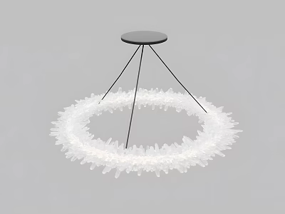 Modern White Circular Chandelier with Crystal Icicle Decorations and Black Metal Frame in Minimalist Style 3d model