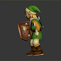 Game Movie Character In Green Outfit Green Hat Blonde Hair Holding Shield Sword