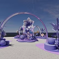 Purple Photo Check In Spot With Arch Flower Decor And Plants Under Blue Sky
