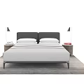 Modern Double Bed With Gray Bedding Two Nightstands And Table Lamps 3d model