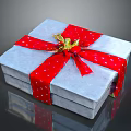 Elegant Gray Gift Box With Red Polka Dot Ribbon And Gold Decorative Flower