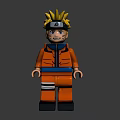 Building Blocks Character with Orange Outfit Yellow Hair Headband Three Different Angles