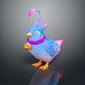 Cute Blue Bird With Pink Horns Purple Collar Bell Pink Wings And Orange Feet