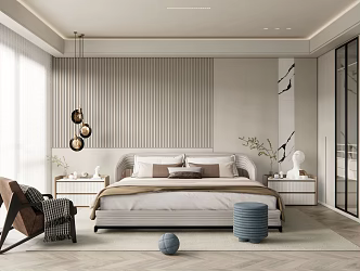 Modern Bedroom Home Bedroom Double Bed Carpet Bedside Table Single Sofa Stool Wall Lamp Chandelier Plant Vase Ornaments 3d model