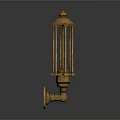 Golden Vintage Wall Lamp With Cage Shaped Shade And Ornate Top Design