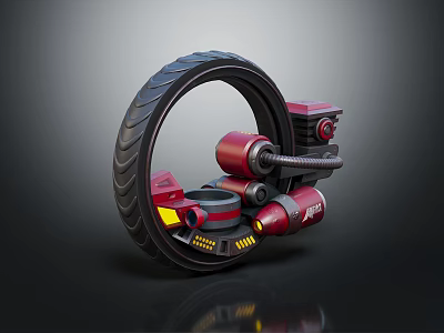 Futuristic Single Wheel Motorcycle With Red Black Mechanical Engine Components 3d model