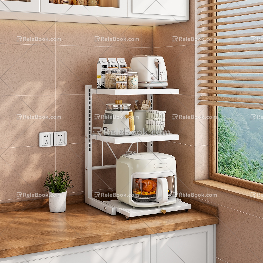 Modern Japanese-style Rice Cooker Rack Kitchen Appliance Storage Rack Seasoning Storage Rack 3d model