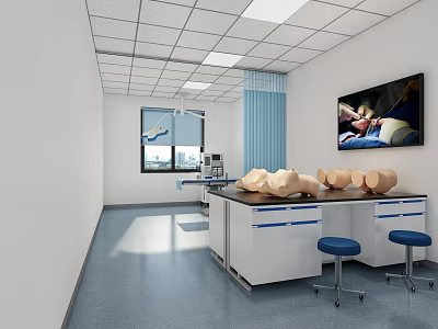 Medical Lab Interior With Anatomical Models Surgical Screen And Lab Counter 3d model