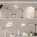 Modern Minimalist Table Lamps With Metal Bases Alarm Clock And Potted Plant