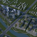 Aerial Planning of Modern Urban Area With High Rise Buildings Green Spaces and River