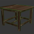 Rustic Wooden Square Table with Distressed Finish Natural Wood Grain and Simple Structure