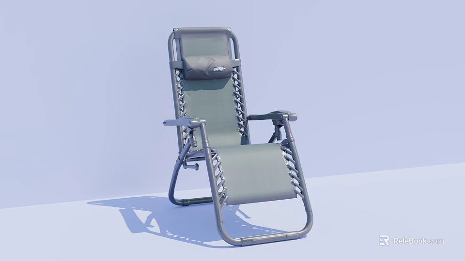 Gray Reclining Chair With Metal Frame And Woven Design For Outdoor Leisure 3d model 