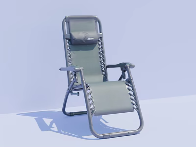 Gray Reclining Chair With Metal Frame And Woven Design For Outdoor Leisure 3d model