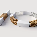 Modern Minimalist Landscape Seats With Circular Ring And Rectangular Block White Body Wooden Striped Design
