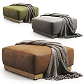 Modern Leather Ottoman Stools In Green Gray Brown With Cozy Throw Blanket And Wooden Legs