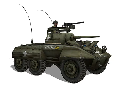 Military Six Wheeled Utility Vehicle With Soldier Machine Gun Main Cannon Antennas And ID Number 3d model