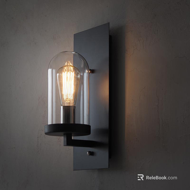 Sleek Wall Light With Clear Glass Shade Filament Bulb Mounted On Gray Wall 3d model 