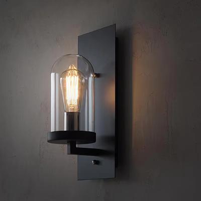 Sleek Wall Light With Clear Glass Shade Filament Bulb Mounted On Gray Wall 3d model
