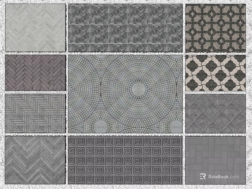 Garden Decorative Paving With Various Patterned Tiles And Geometric Designs 3d model