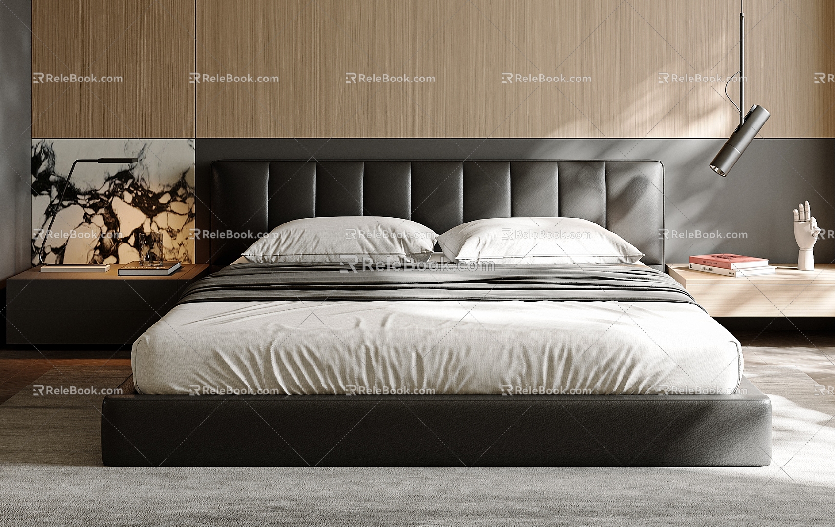 Leather double bed 3d model