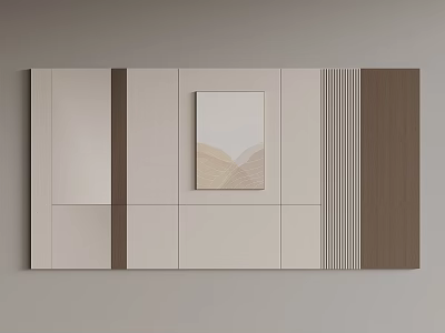 Modern Sofa Background Wall Design With Beige Panels Striped Accents And Decorative Painting 3d model