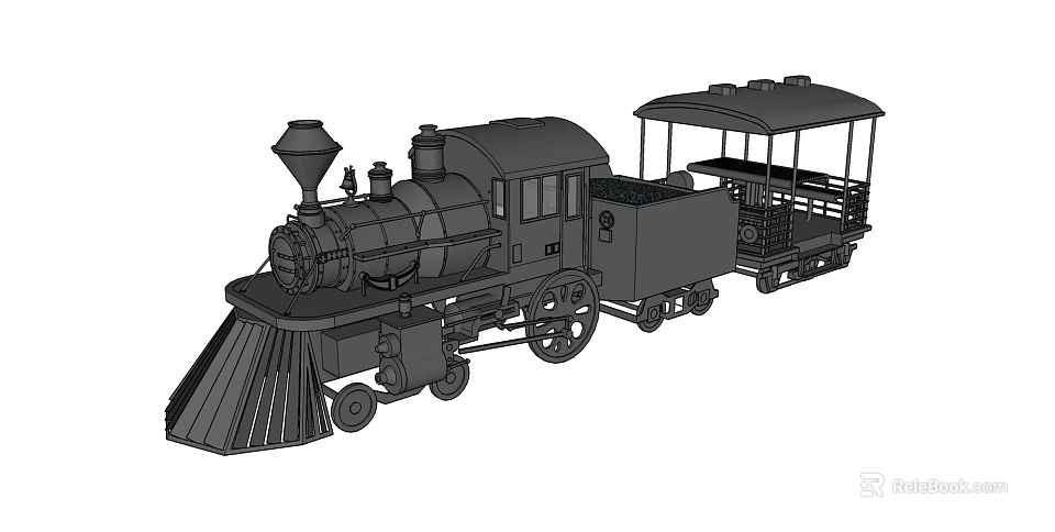 Vintage Steam Train Locomotive With Tender And Covered Carriage Design 3d model 