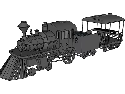 Vintage Steam Train Locomotive With Tender And Covered Carriage Design 3d model