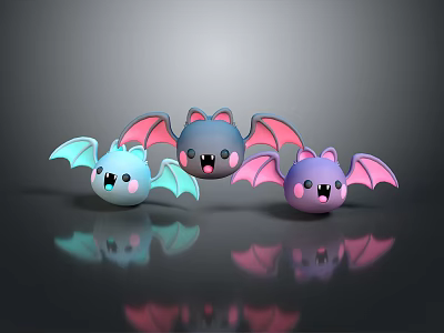 Cute Bat Dolls With Colorful Wings And Adorable Expressions In Cartoon Style 3d model