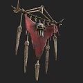 Decorative Hanging Ornament With Red Fabric Skull Design And Metal Spikes