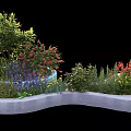 Curved Tree Planter With Green Trees Colorful Flowers And Various Plants