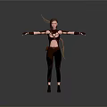 3D Female Game Character With Red Hair Strappy Top Green Pants And Arm Guards
